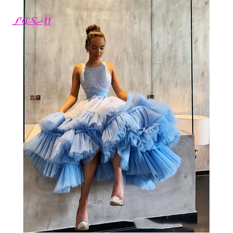 

Short Beaded Prom Dresses 2021 Sparkly Sexy Backless Sequined Tulle Evening Party Dress Glitter Formal Gowns