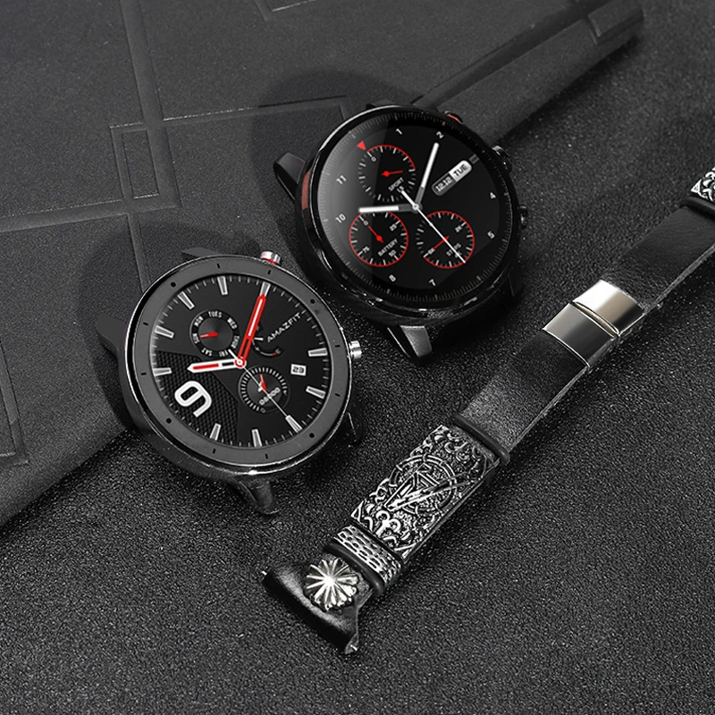 18 мм 20 мм 22 мм кожаный ремешок для Amazfit Bip/GTS/Amazfit GTR/Stratos/Pace ремешок для samsung gear S3 Frontier galaxy watch 42 46