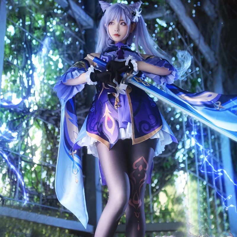 

Game Genshin Impact Keqing Cosplay Costume Genshin Impact Cosplay KEQING Costume Dress Uniforms Women Halloween Full Set