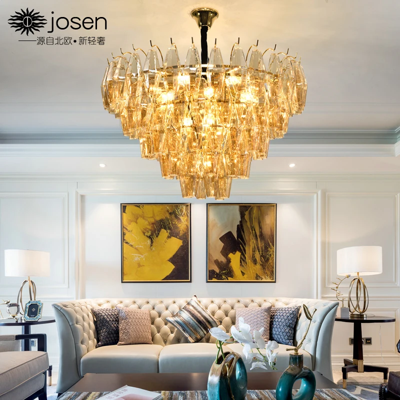 

Post-modern living room light luxury round glass chandelier atmosphere Nordic bedroom lamp restaurant creative crystal lighting