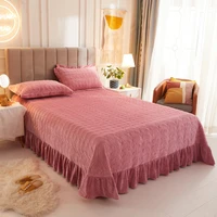 quilted velvet bed spreads queen size coverlet set double bed solid color thick soft bed sheet 250x250 with 2 pillowcases warm