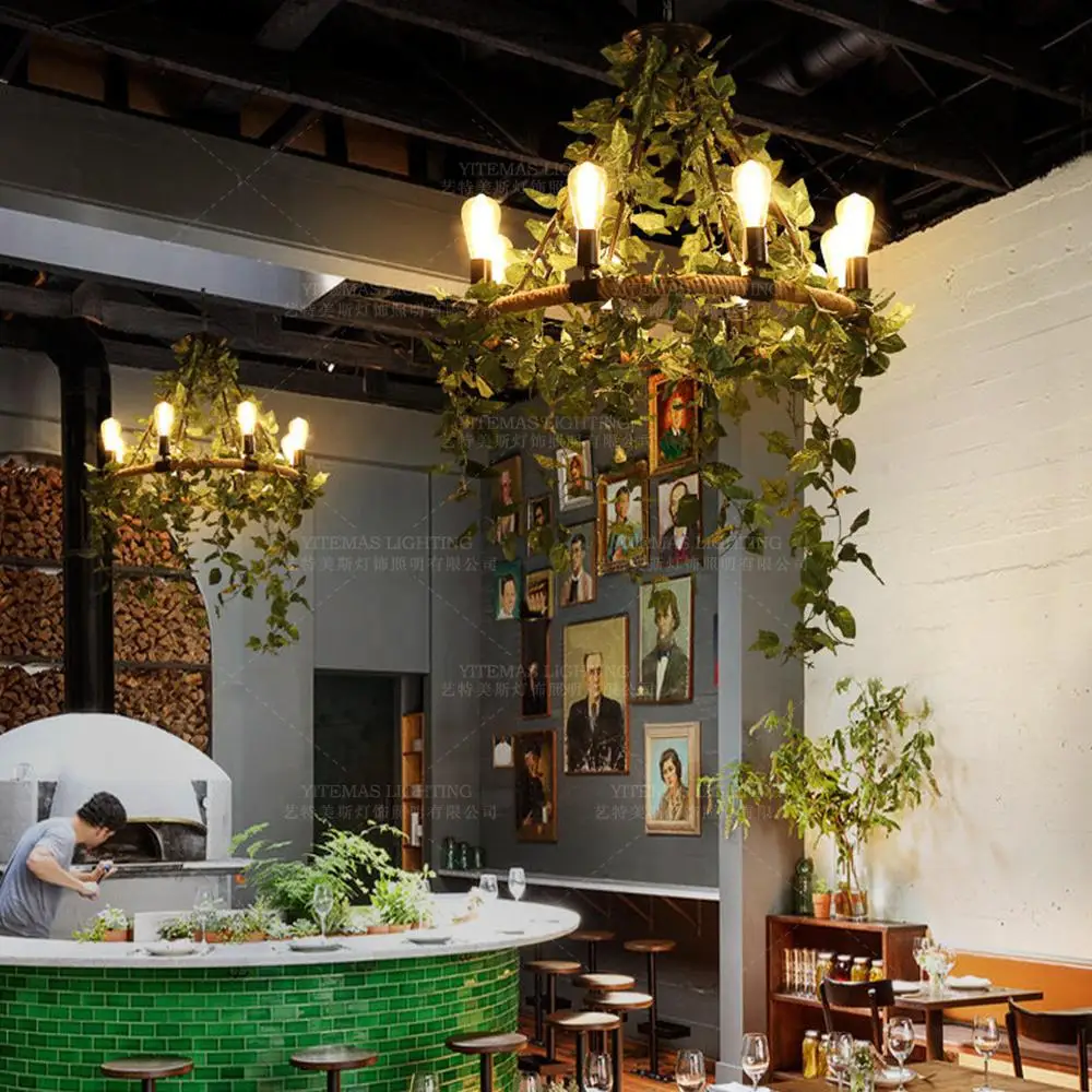 Люстра с большими листьями Зеленая лампа в богемном стиле для фойе торгового