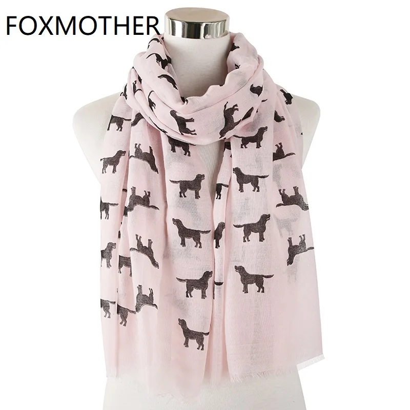 FOXMOTHER Новая мода, милые Белые и розовые собак ретривера Лабрадора, принт с животными, шарф для женщин женские домашним животным подарки для л...