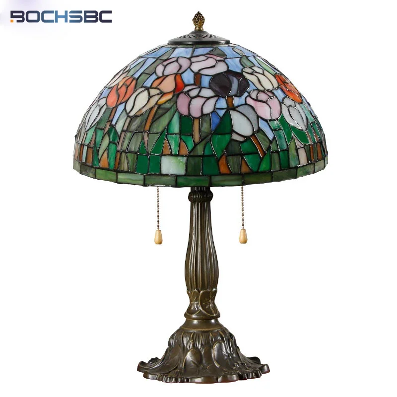 

FUMAT 16" Tiffany Style Table Light Tulip Stained Glass Flower Desk Lamp Colorful Antique Classical Handcraft Art Decor