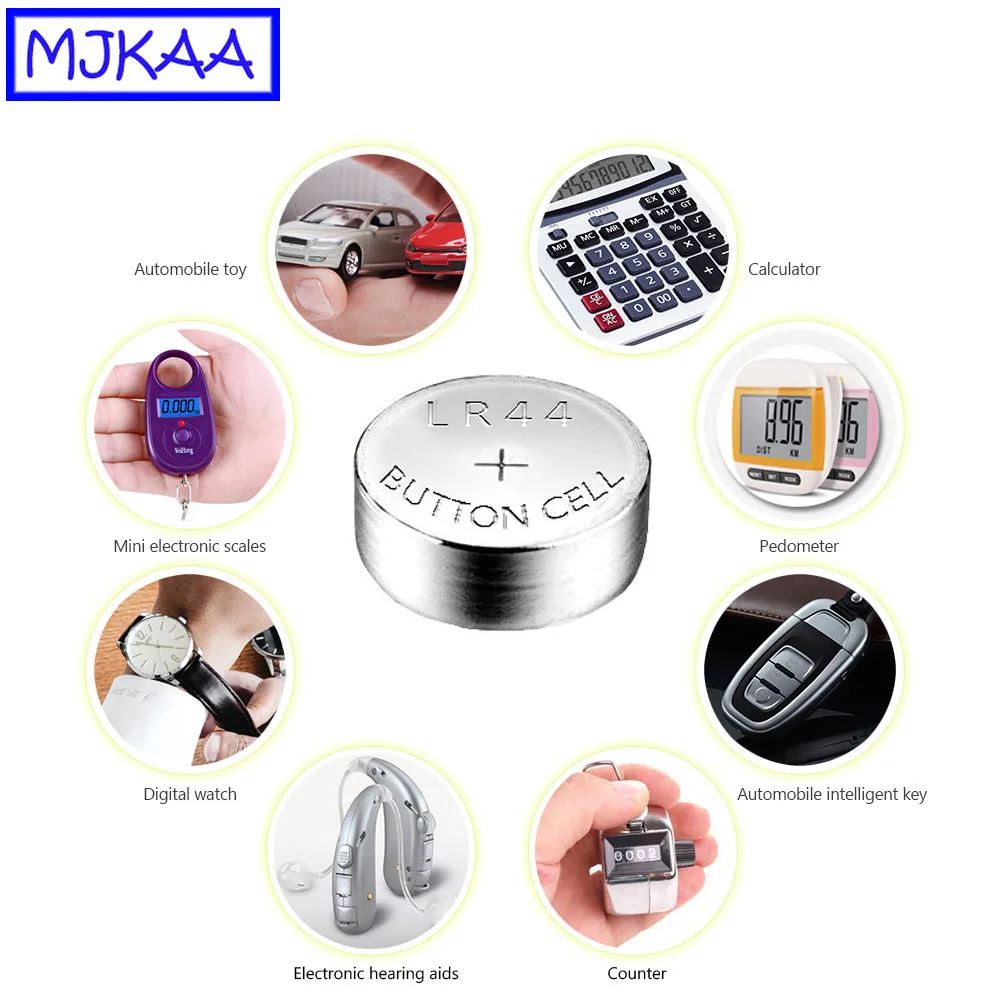 MJKAA, 50 шт в наборе, AG13 LR44 1,5 V щелочные батареи таблеточного Батарея 357A A76 303 SR44SW SP76 L1154 RW82 RW42, Длительное Действие, аккумуляторы для часов