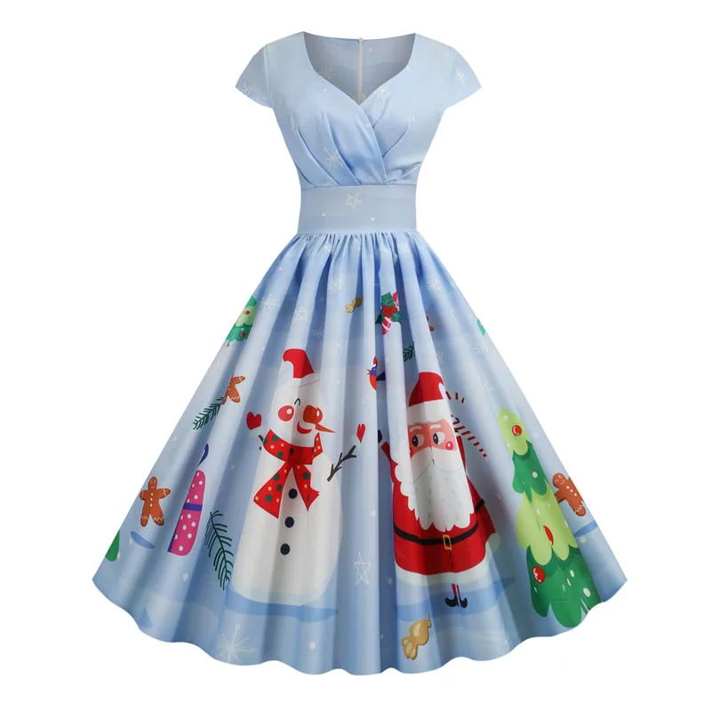 

Women's Christmas Plus Size Dress V-Neck Red Bandage Femme Robe Print Sashes Dresses Maxi Winter Long Midi Elegant Short Sleeve