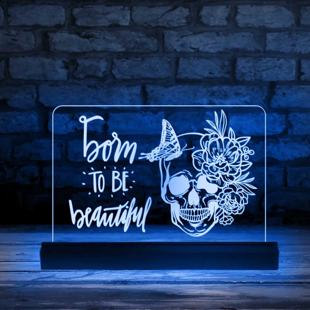 

Светящийся ночсветильник в виде черепа с цветами и бабочкой, современный дизайн, светодиодный светящийся знак для создания красивого скеле...