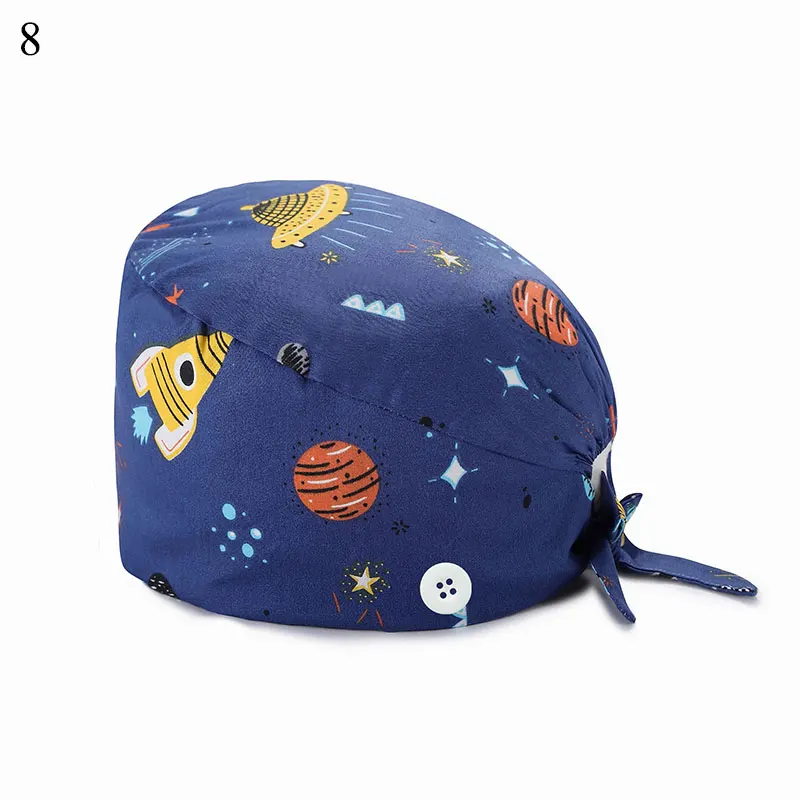 

Cartoon Printing Work Hat Floral Nurse cap Button Doctor Hat Sweat-absorbent Towel Baotou Cap Printing Surgical Cap High Quality
