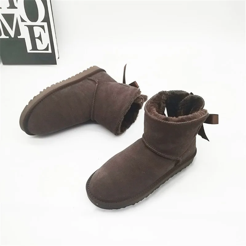 Женские Водонепроницаемые ботильоны из натуральной воловьей кожи с плюшевой