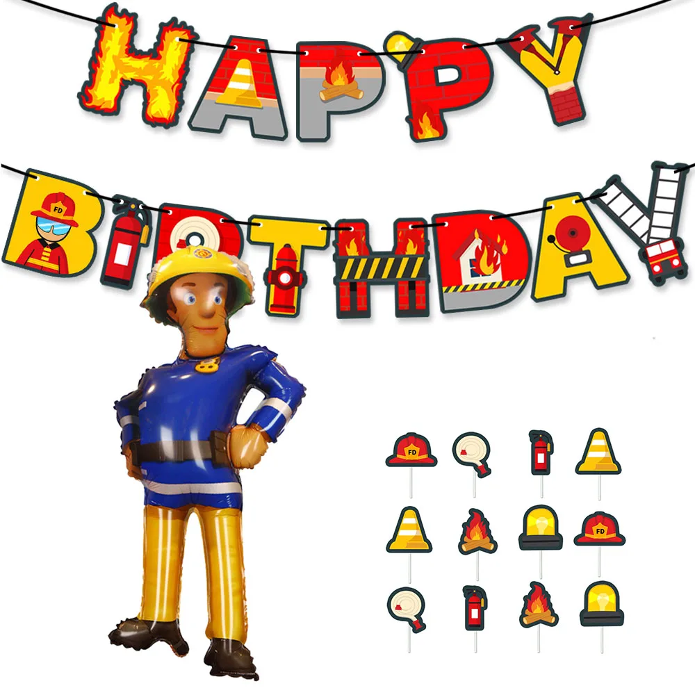 

Sam Firefighter Theme Party Decoration Cupcake Topper Burning Banner For Kids Boy Building Fire Fighting Birthday Party Supplies