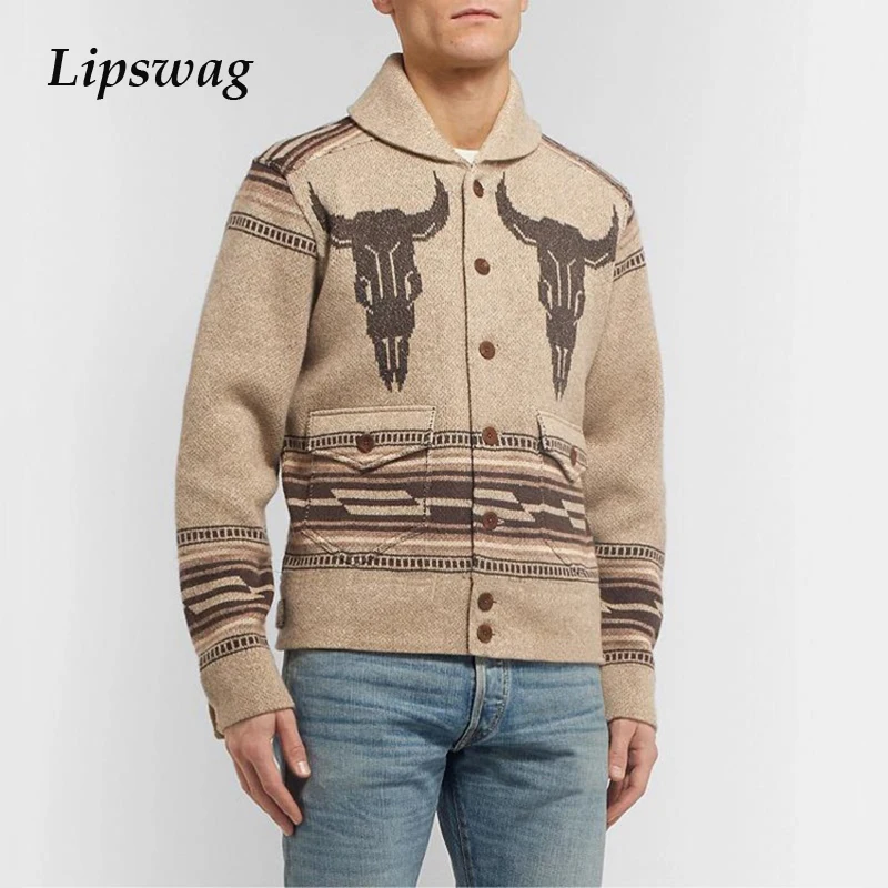 

Свитер Мужской трикотажный жаккардовый, с отложным воротником, с длинным рукавом, Осень-зима