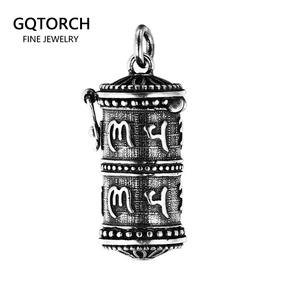 

925 Sterling Silver Floating Locket Pendants Necklace Tibetan Buddhist Antique Shurangama Mantra Six Words Amulets and Talismans