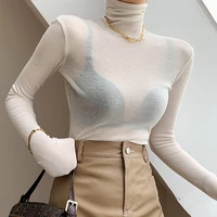 t shirts women turtleneck long sleeve slim thin 2022 spring fashion tops female solid basic casual all match t shirt tees femme