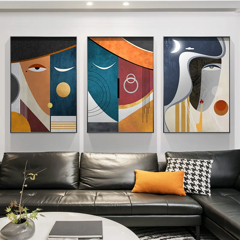 

Art Poster Print Faces Wall Art Picture for Living Room Home Decor Modern Figure Abstract Geometric Canvas Painting Contemporary