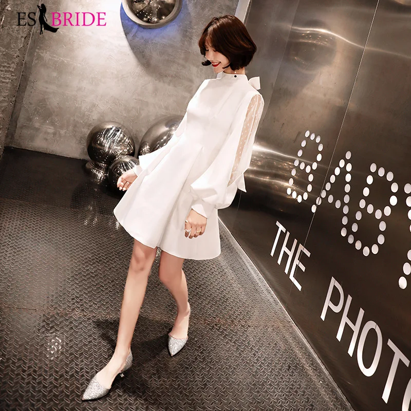 

White Evening Gowns Birthday Party Long Sleeve Elegant Women Formal Vestido De Noche ES2429 prom dresses 2020 homecoming