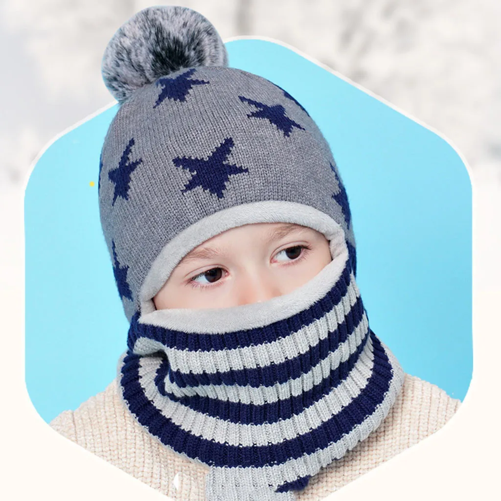 Детская Шапочка 2 шт. шапка с помпоном для мальчиков и девочек зимняя сохраняющая