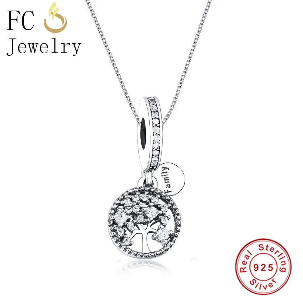 

FC Jewelry 925 Sterling Silver Tree of Life Zirconia Crystal Stone Pendant Necklace Chain European Women Chokers Trinket 2018