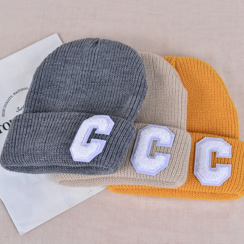 

Beanies Winter Unisex Keep Warm Skullies Fashion Letter C Cotton Blends Casual Kpop Hat Essential Sports Skiing Couples