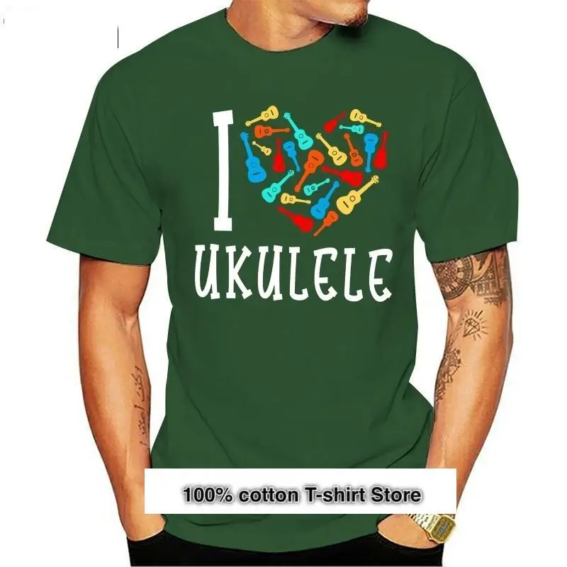 

ukelele-camiseta negra, Tops de cuello redondo de verano, camiseta