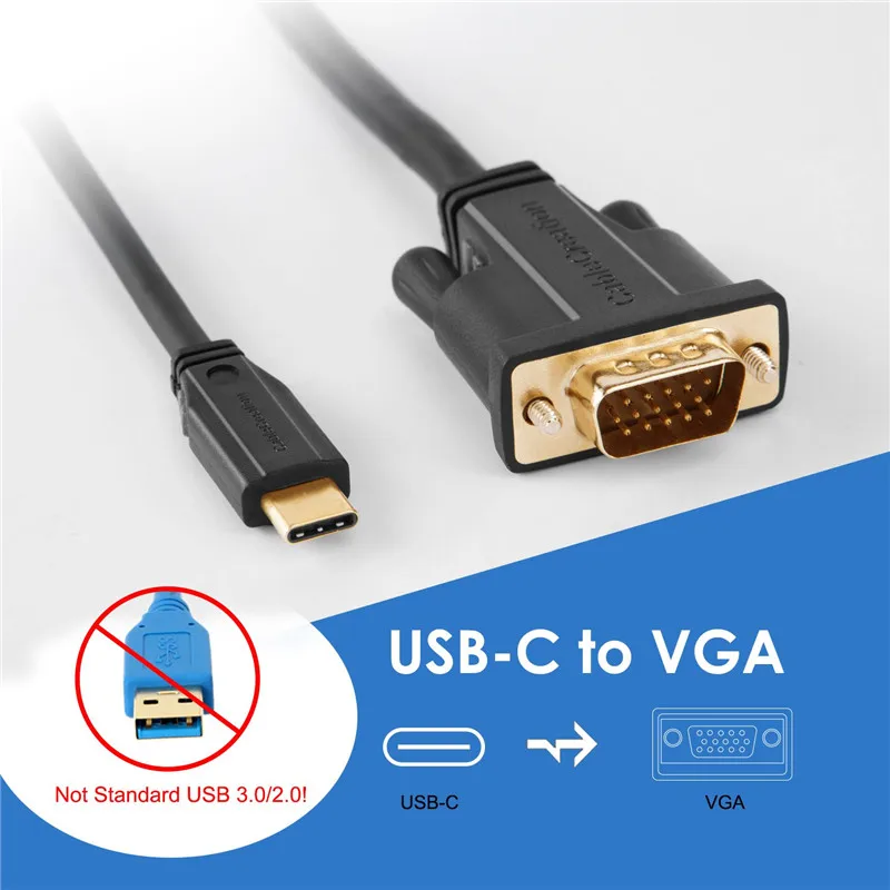 USB-C-VGA Тип C (Совместимость с Thunderbolt 3)-кабель VGA совместимый MacBook Pro/MacBook Air/iPad Pro 2018/iMac
