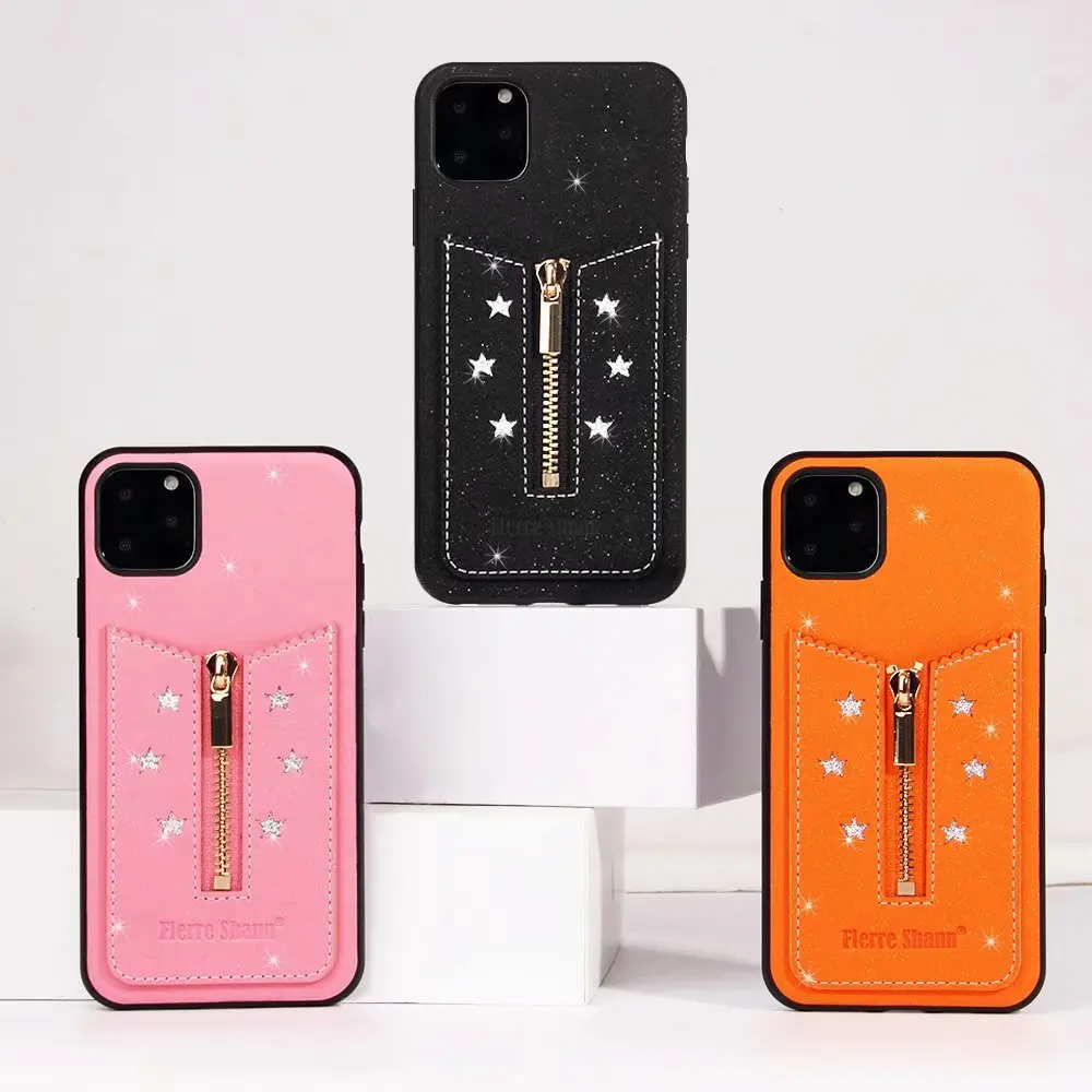 Модный чехол со стразами и звездами на молнии для iPhone 11Pro Max XR X XS MAX с карманом карт
