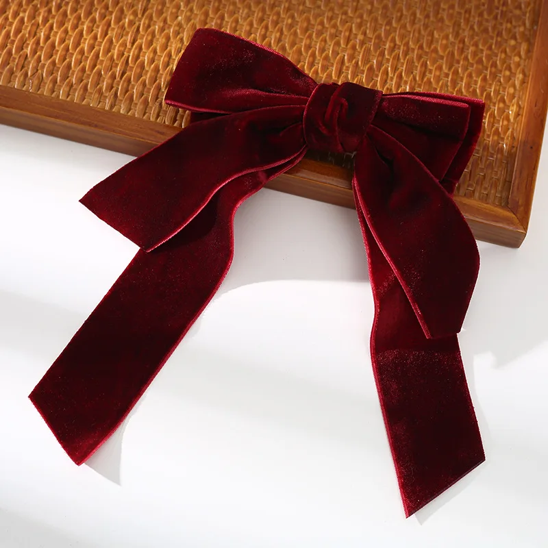 

2021 Vintage Velvet Bow Ribbon Hair Clip For Women Girls Wedding Long Ribbon Korean Hairpins Fashion Barrette Hair Accessories