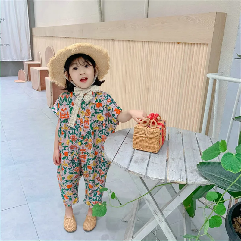 LILIGIRL/Модный комбинезон с цветочным принтом для девочек Комплекты летней одежды