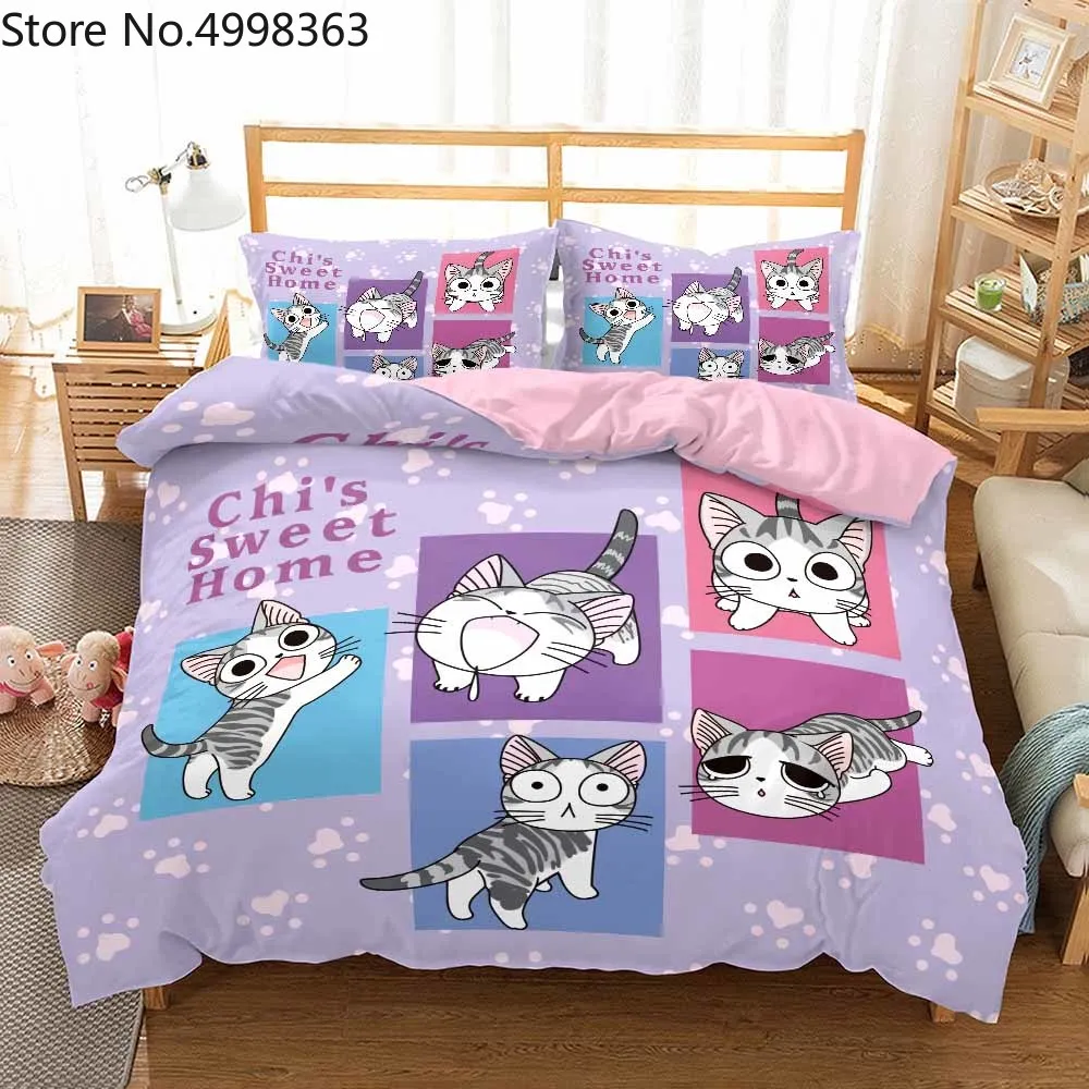 Комплект постельного белья с мультяшными кошками 2/3 шт. изображением животных