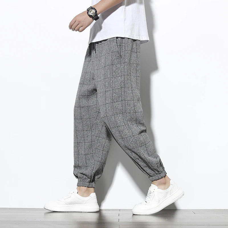 

Plaid Pants Men's High Street Ins Fashion Brand Pu Shuai Cropped Pants Overalls Match with Martin Boots