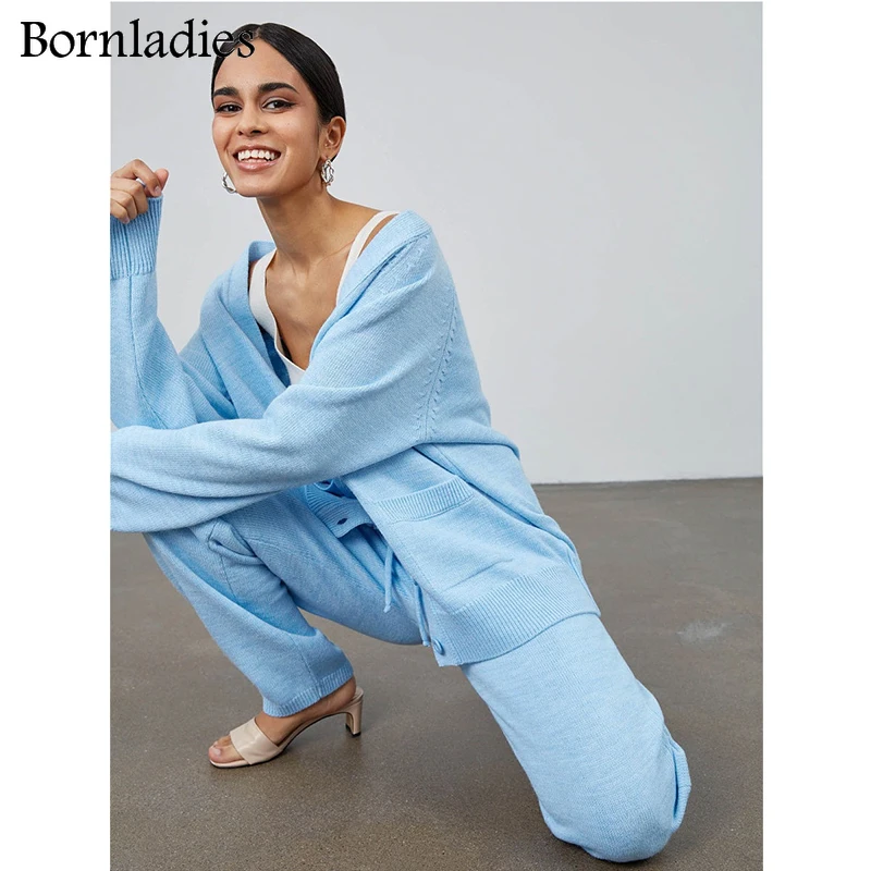 Bornladies осенне-зимний женский свободный комплект из 2 предметов сексуальный