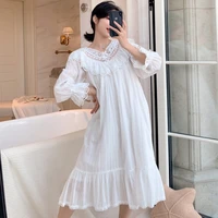 embroidered lace princess french court nightdress vintage woven cotton pijamas womens nightgown sleepwear