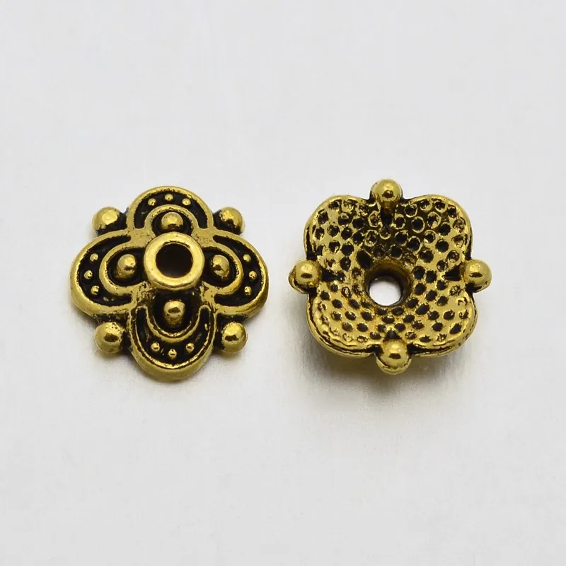 

20 pc Antique Golden Tone Tibetan Style Zinc Alloy 4-Petal Bead Caps 8x8x3mm Hole: 1mm