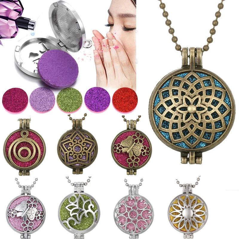 

Aromatherapy Necklace Diffuser Pendant Vintage Open Lockets Perfume Essential Oil Diffuser Locket Necklace with Pad Dropshipping