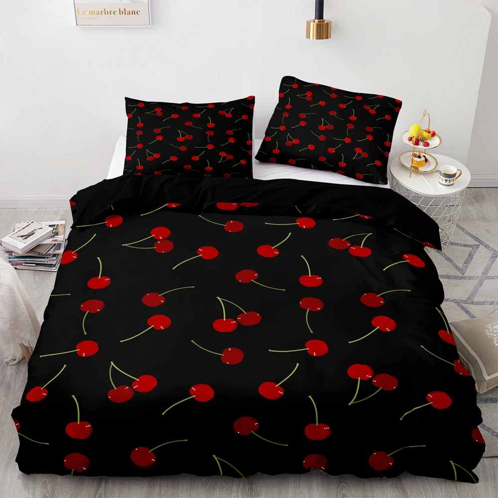

Cherries And Cherry Blossoms Pattern Duvet Cover Set With Pillowcase, 210x210 Quilt Cover,245210 Blanket Cover, Bedding Set