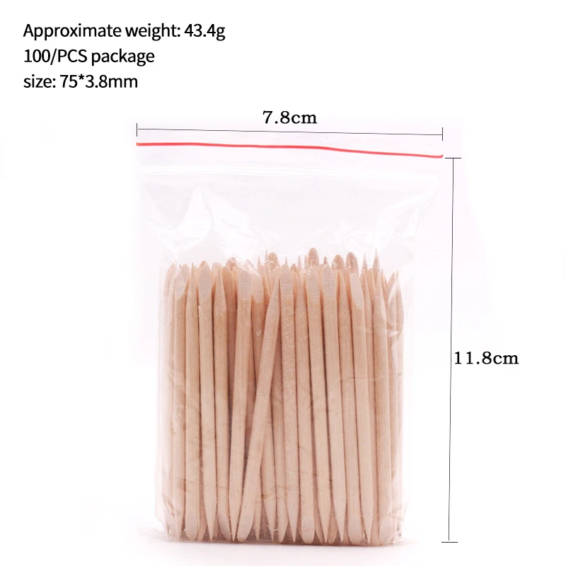 

New Manicure tools wholesale orange stick wooden sign dead skin push 11.4cm double head 100pcs/50pcs bag with dot drill stick