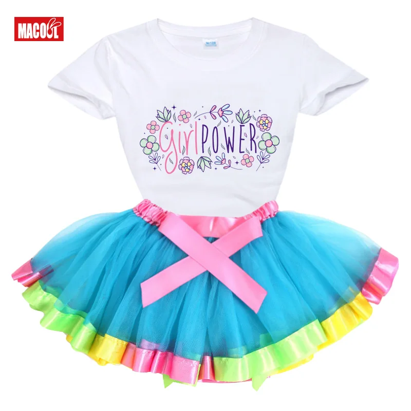 

Girls Dress Sets Summer Toddler Girls Clothes Sets Costumes Kids Clothing Sport Suits Children Shirt +Tutu Dress Cute GIRL POWER