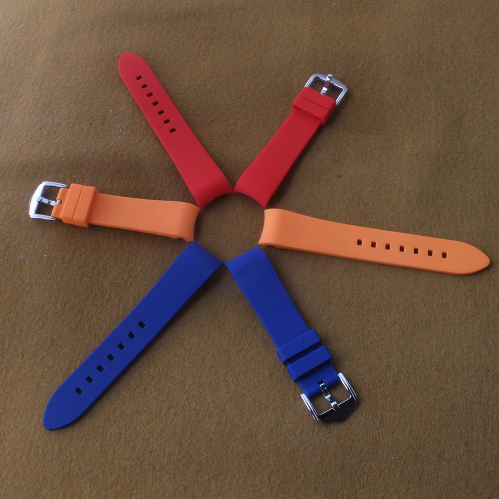 

Silicone Rubber Bracelet Watchband Strap Soft Red Orange Blue 18mm 19mm 20mm 21mm 22mm24mm Curved end for rolex Mens Women belt