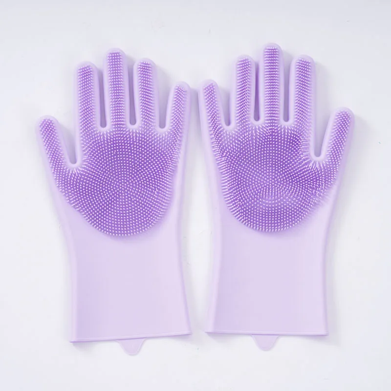 Purple 1 пара перчаток Волшебные силиконовые перчатки для мытья посуды резиновые перчатки термостойкие бытовые кухонные силиконовые перчатки для приготовления пищи - Цвет: Purple