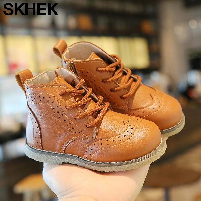 

SKHEK Autumn Winter Children boots PU leather Comfortable Boys Girls Baby shoes Ankle Snow boots Kids Leather shoes