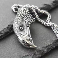 men pendant double sided eagle head necklace vintage silver color neck jewelry animal necklace gift