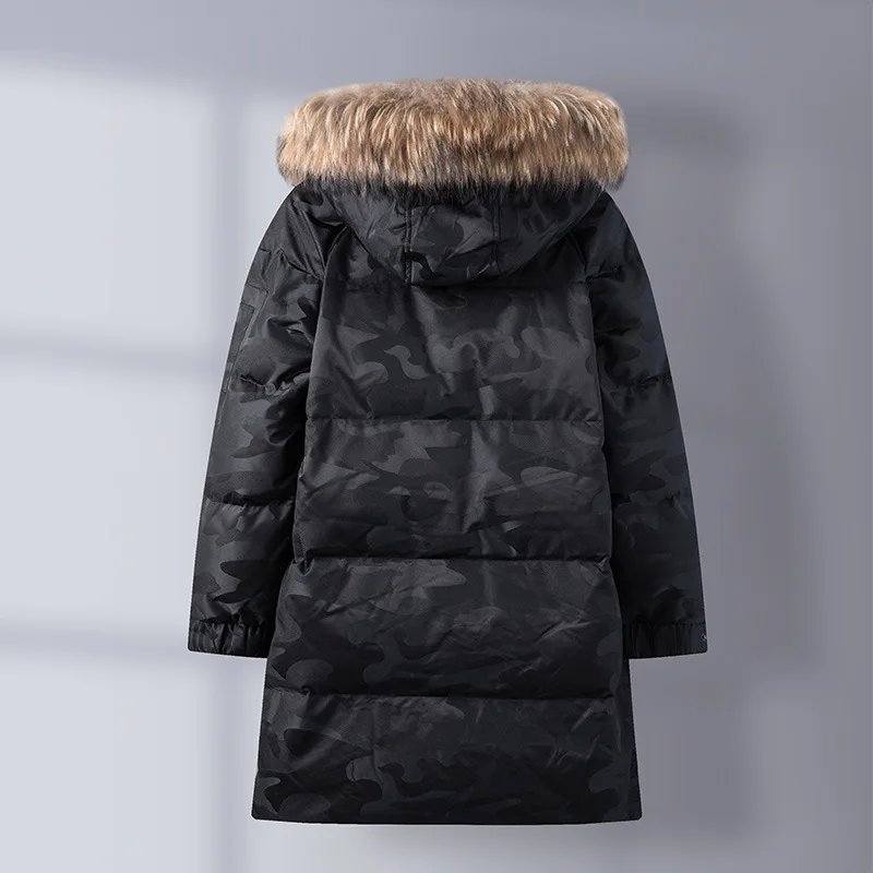 Новый пуховик белая куртка из гусиного пуха мужской средней длины с меховым