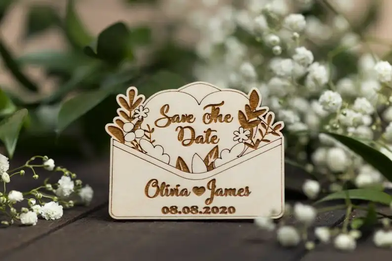 Flower Wedding Magnet Wood Save The Date Invitation Custom Personalized | Дом и сад