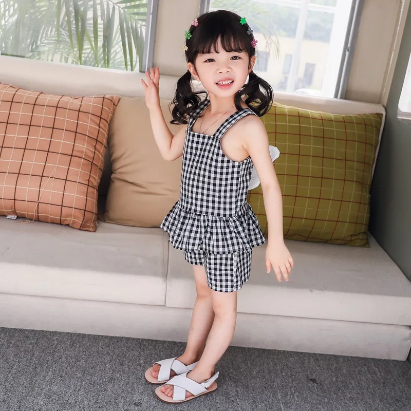 Костюм детский полосатый в клетку рубашка на подтяжках с украшением виде крыльев