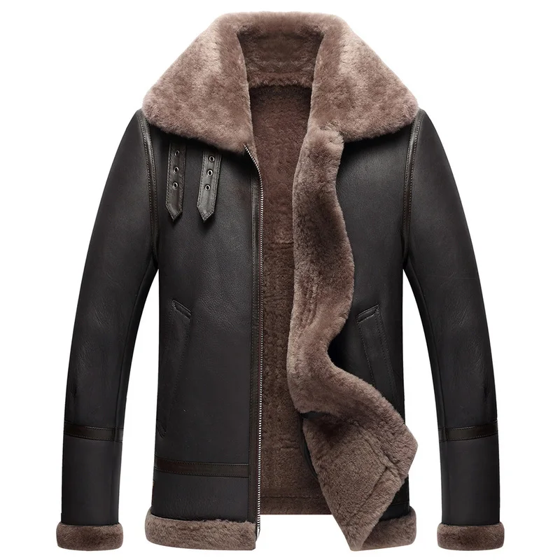 

Genuine Leather Jacket Winter Australian Natural Real Sheepskin Coat for Men Lamb Fur Flight Men's Jackets KJ853