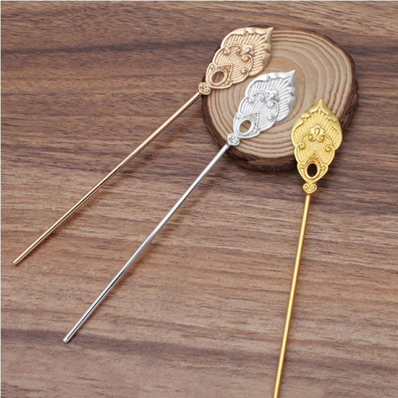 

2pcs 23x45.5mm Handicrafts Flower Type Copper Hair Fork Sticks Hair Pin Hairpin Hair Wear Findings DIY Vintage Jewelry Wholesale