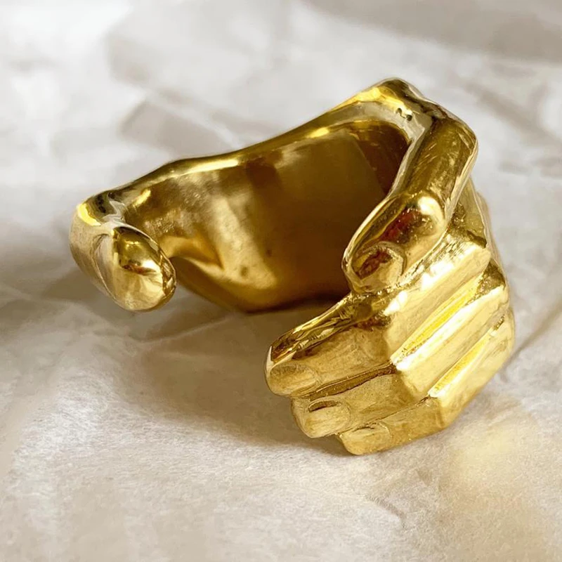 

New Fashion Creative Vintage Carved Hand Rings Open Finger Adjustable Ring Clasp Your Hand Personality Jewelry Gift For Couples