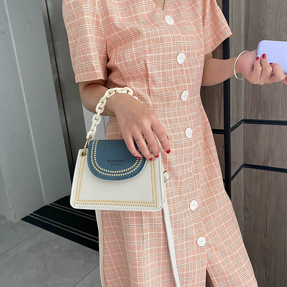 

Fashion Lattice Pattern Crossbody Bag PU Women Acrylic Chain Shoulder Handbags Vintage Crossbody Bags for Women Birthday Gifts