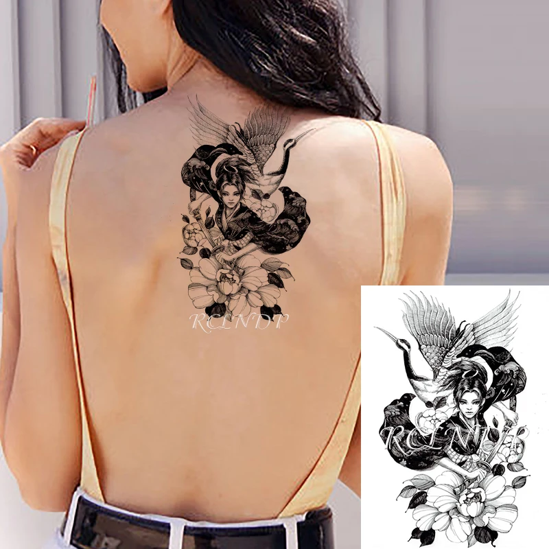 Waterproof Temporary Tattoo Sticker Red-crowned Crane Sword Japanese Style Warrior Fake Tatto Flash Tatoo Art for Women Men | Красота и
