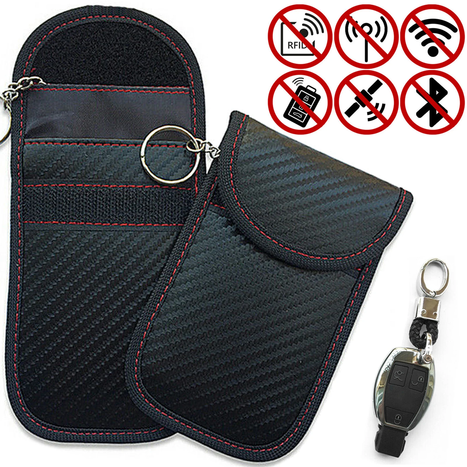 

Car Key Signal Blocker Case Carbon Fibre Pouches Cage Fob Pouch Keyless RFID Blocking Bag Radiation Protection Anti Theft Bag