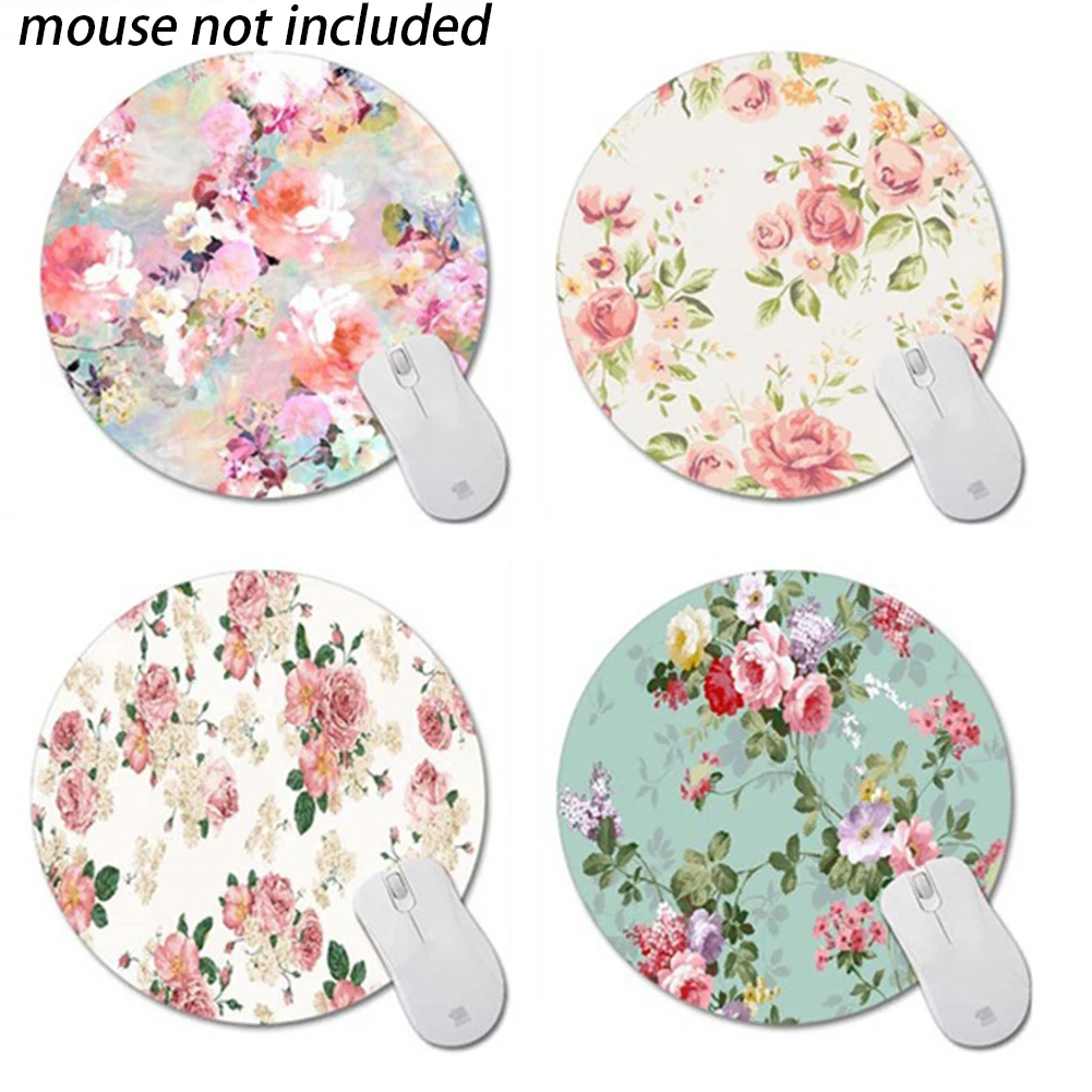 Mouse Pad Romantic Flowers Supplies Smooth Non-Slip Soft Cloth Custom Design Vintage Rubber Base Durable Gaming Round Shape | Компьютеры и